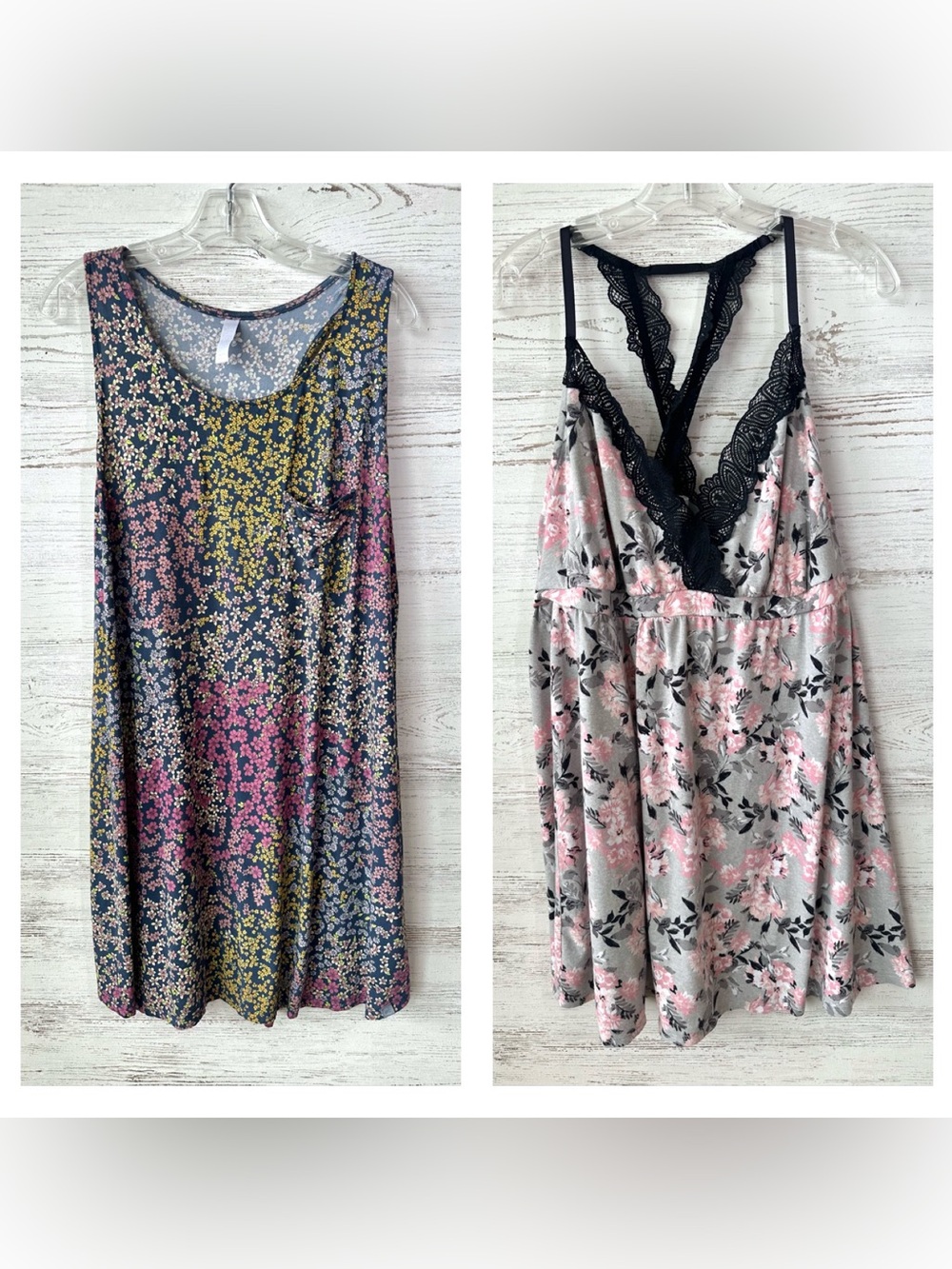 CACIQUE Floral Sleeveless Tank Sleepshirt 18/20 Lot of TWO Babydoll Nightwear